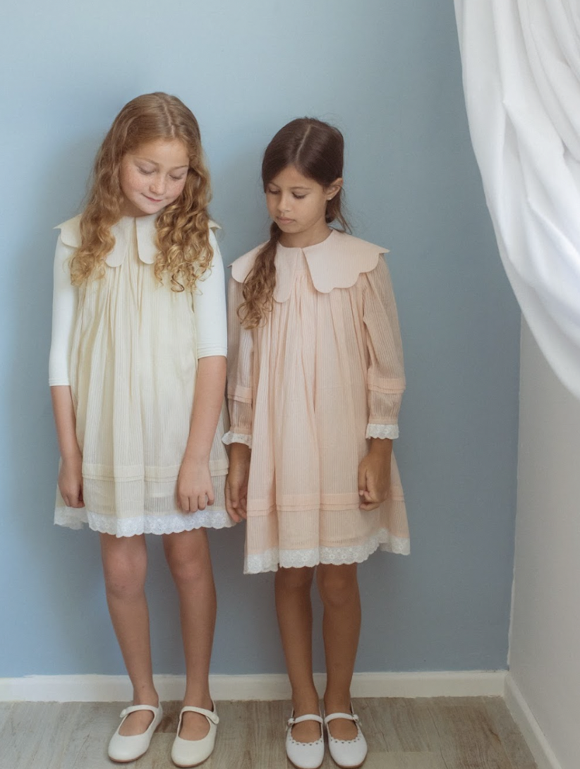 Belati PINK STRIPED SCALLOP COLLAR SLEEVED DRESS (BDR217)