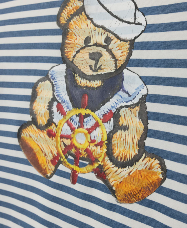 Phil and Phoebe Blue Teddy Bear Half Striped Tee