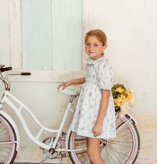 Belati BLUE FLORAL SMOCKED DRESS SHORT SLEEVES (BDR221)