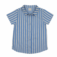 Analogie By Lil Legs Downtown Boys SS Button Down Shirt - Fresh Blue Stripe