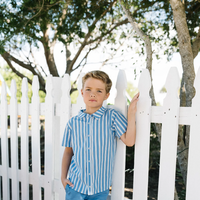 Analogie By Lil Legs Downtown Boys SS Button Down Shirt - Fresh Blue Stripe