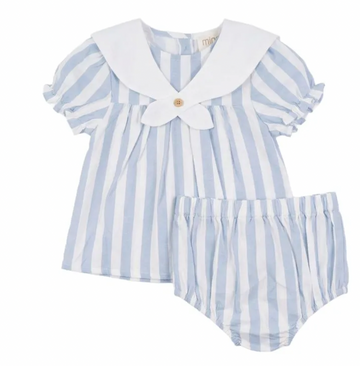 Pompomme Blue/White Sailor Striped Bg Set P7542