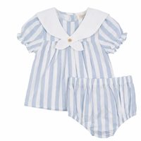 Pompomme Blue/White Sailor Striped Bg Set P7542