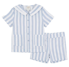 Pompomme Blue/White Sailor Striped Set P7404