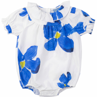 Pompomme White/Blue Large Floral Print Romper P7506