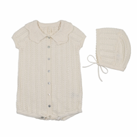 Lilette Crochet Knit Girls Romper - Cream