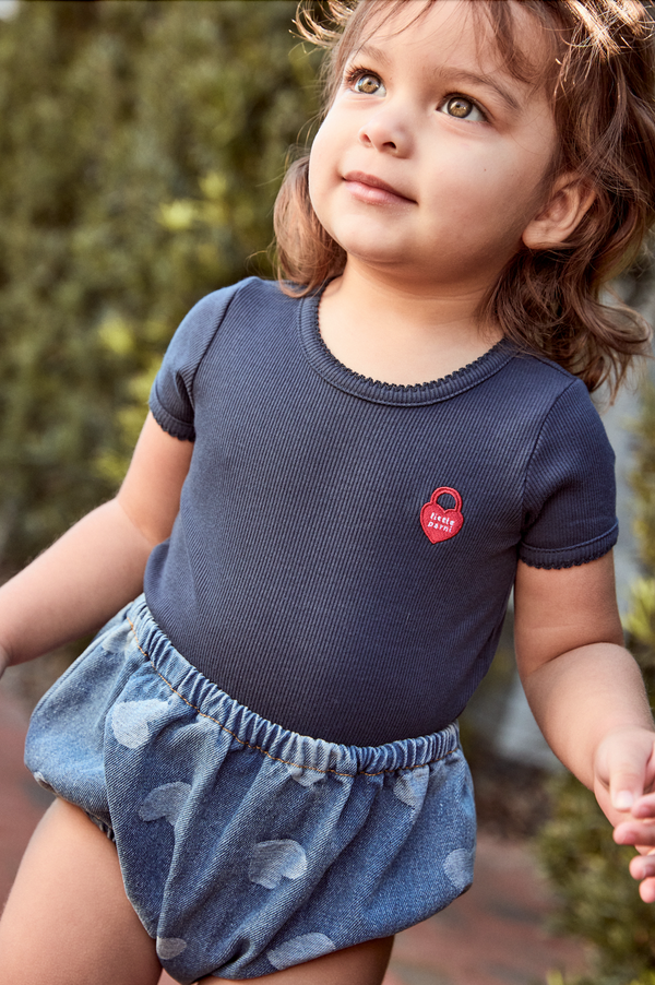 Little Parni Navy Blue Pico Trim Baby Onesie (K604 NVY)