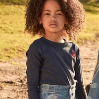 Little Parni Navy Blue Pico Trim Tshirt - Short Sleeves (K602 NVY)