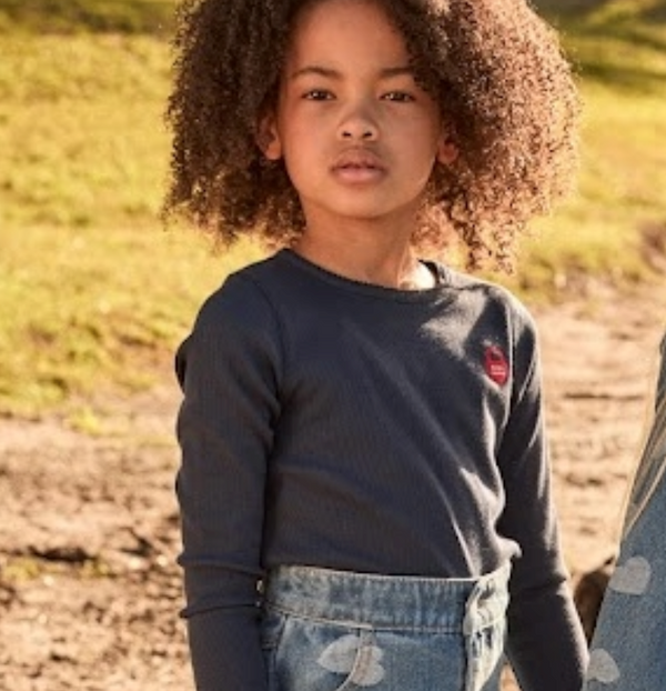 Little Parni Navy Blue Pico Trim Tshirt - Short Sleeves (K602 NVY)