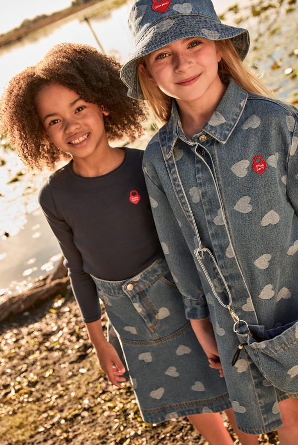 Little Parni Denim Heart Dress (K598)- LONG SLEEVES ALL SIZES