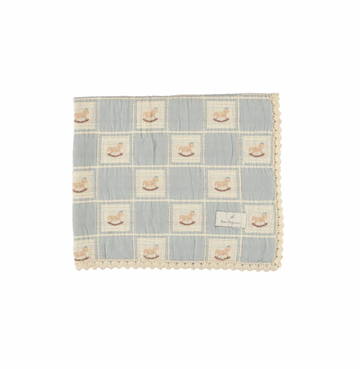 Bebe Organic Blue Horse Patchwork Rocking Horse Blanket