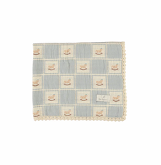 Bebe Organic Blue Horse Patchwork Rocking Horse Blanket