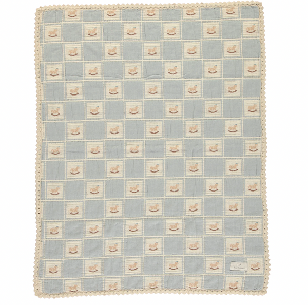 Bebe Organic Blue Horse Patchwork Rocking Horse Blanket