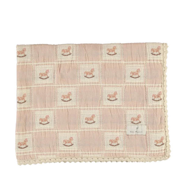 Bebe Organic Shell Pink Horse Patchwork Rocking Horse Blanket