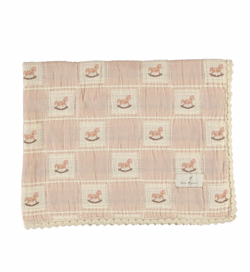 Bebe Organic Shell Pink Horse Patchwork Rocking Horse Blanket