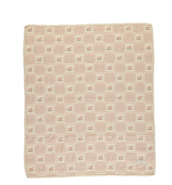 Bebe Organic Shell Pink Horse Patchwork Rocking Horse Blanket