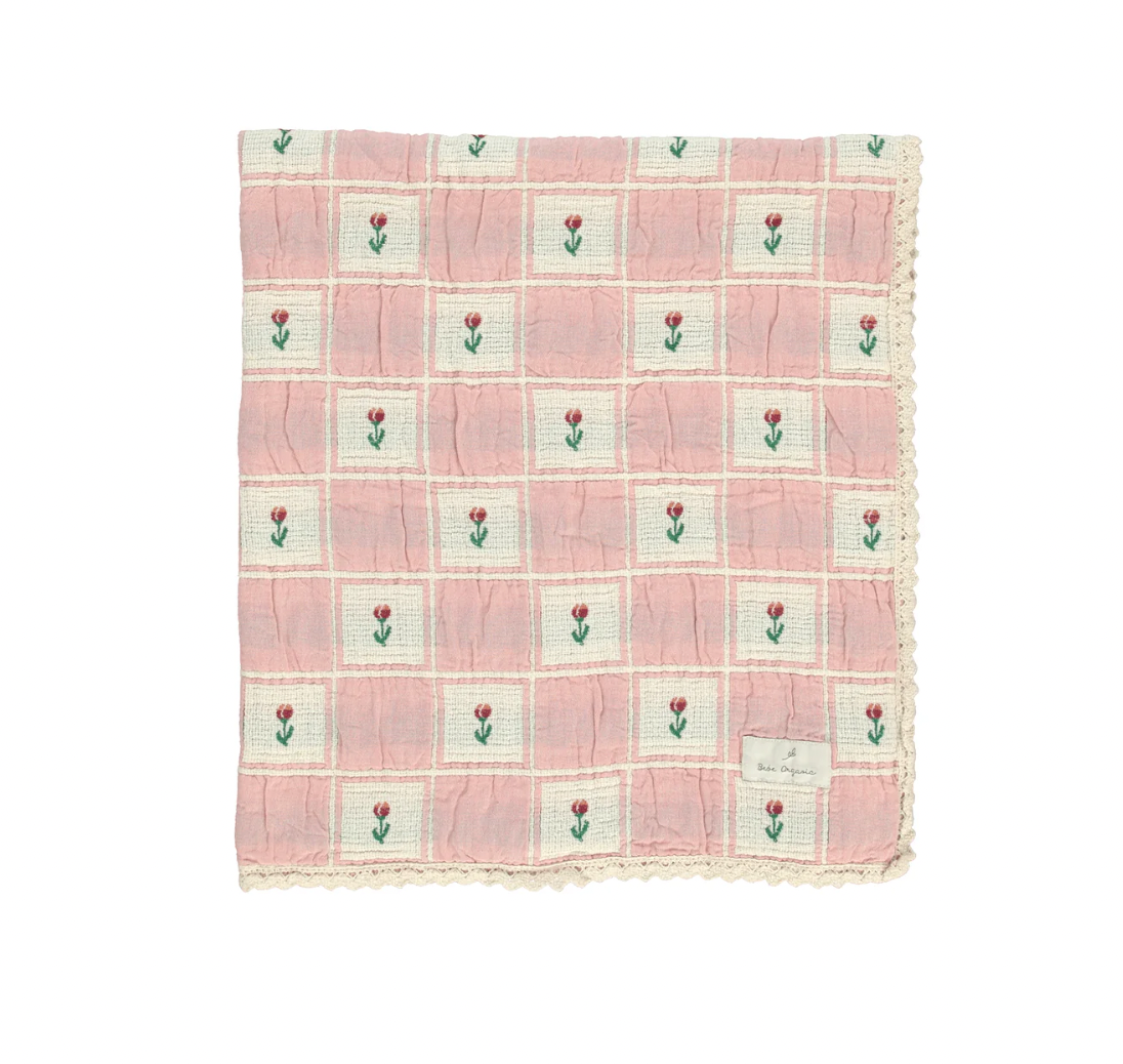 Bebe Organic Mauve Tulip Patchwork Bella Special Blanket | Buttons