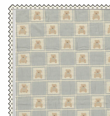 Bebe Organic Blue Teddy Patchwork Teddy Bear Blanket