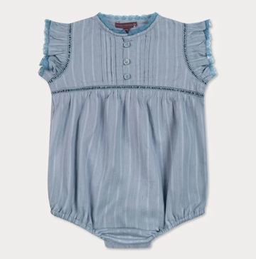 Orange Dimanche Sky Blue Textured Cotton Romper