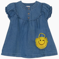 Pompomme Denim Crochet Applique Denim Dress P7318