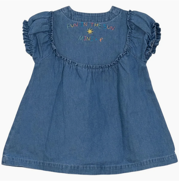 Pompomme Denim Crochet Applique Denim Dress P7318
