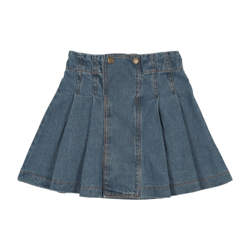 Farren And Me Denim Pleated Skirt- Blue Denim (fss26-07) | Buttons