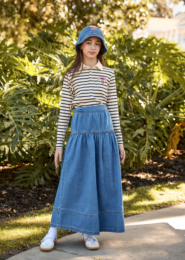 スカート denim enfant wrapped skirt / papier Denim Paperbag Skirt for Girls - stone, Girls