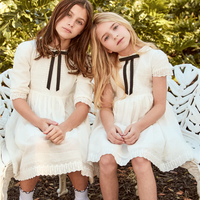 Little Parni Evening Bow Dress - Long Sleeves - White (K633)