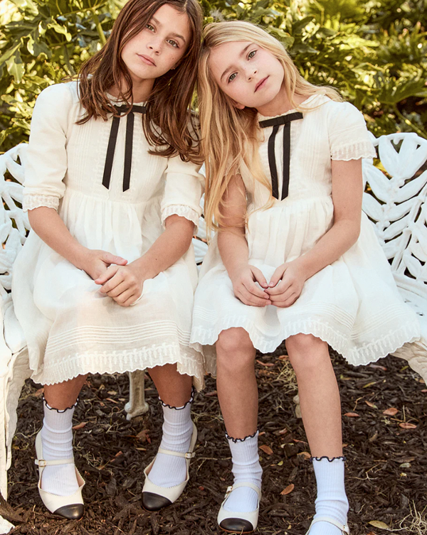Little Parni Evening Bow Dress - Short Sleeves - White (K629)