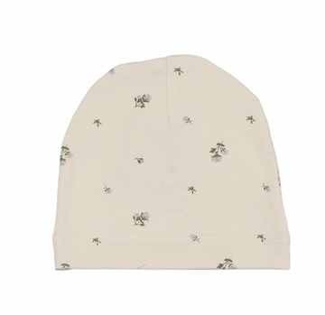 Lilette Rosebud Print Beanie - Cream/Blue