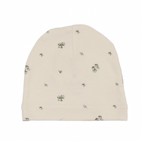 Lilette Rosebud Print Beanie - Cream/Blue