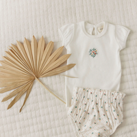 Ely's & Co Ribbed Floral Embroidered Collection Ivory Tshirt And Bloomer