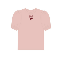 Aurora Pointelle Bow Print Collection Pink/Red 3/4 Sleeve Tshirt