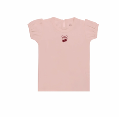 Aurora Pointelle Bow Print Collection Pink/Red Short Sleeve Tshirt