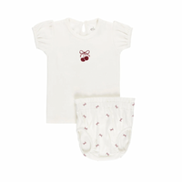 Aurora Pointelle Bow Print Collection Ivory Pink Tshirt + Bloomer