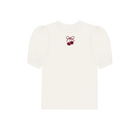 Aurora Pointelle Bow Print Collection Ivory Pink 3/4 Sleeve Tshirt