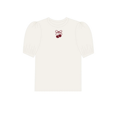 Aurora Pointelle Bow Print Collection Ivory Pink 3/4 Sleeve Tshirt