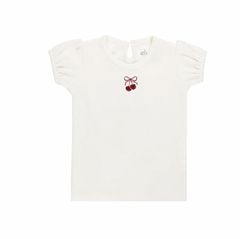 Aurora Pointelle Bow Print Collection Ivory Pink Short Sleeve Tshirt