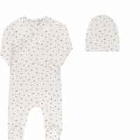 Ely's & Co Floral Pointelle Collection Ivory Blue Footie + Beanie
