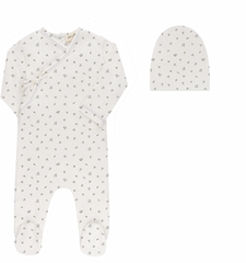 Ely's & Co Floral Pointelle Collection Ivory Blue Footie + Beanie