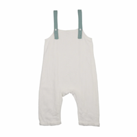 Bonjoy Green Floral Romper - Boy - Linen/Green Trim