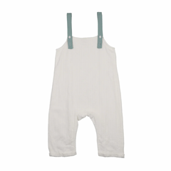 Bonjoy Green Floral Romper - Boy - Linen/Green Trim