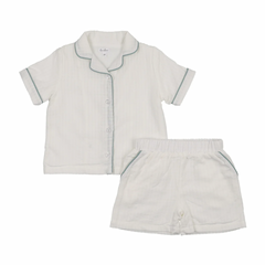 Bonjoy Green Floral 2 Piece Shorts Set - Boy - Linen/Green Trim