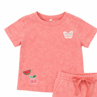 Bonjoy Washed Patch Short Sleeve T-Shirt - Girl - Salmon