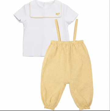 Pompomme Yellow Gingham Long Romper P7580