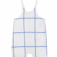 Pompomme White/Blue Plaid Emroidered Detail Romper P7554