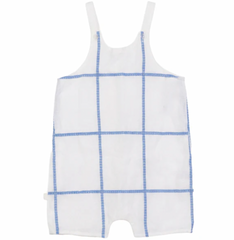 Pompomme White/Blue Plaid Emroidered Detail Romper P7554