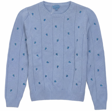 Pompomme Blue Blueberry Embroidered Knit Top P7274