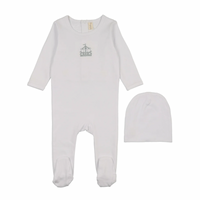 Bonjoy Embroidered Graphic Footie Set - White With Sage Carousel