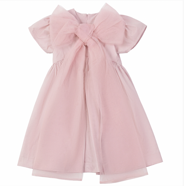 Pompomme Pink Tulle Bow Detail Dress P7298 (SHORT SLEEVES)